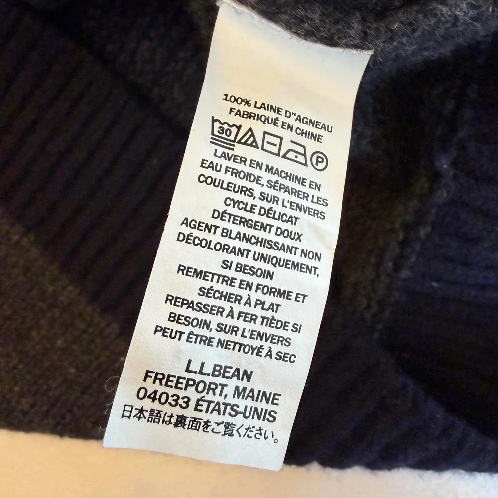 L.L. Bean 100% Lambswool Sweater Mens L Quarter Button Blue Gray Henley Pullover